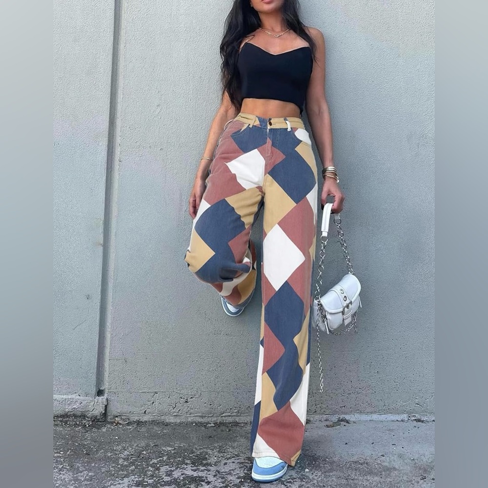 Super fun color block wide leg jeans, SIZE LARGE